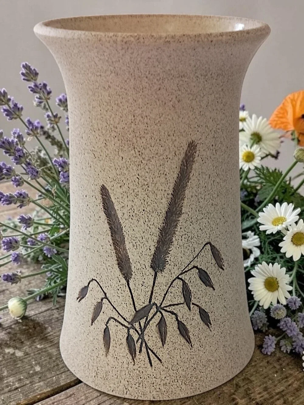 Vtg Mattison Studio Pottery Vase Wheat Grass Neutral Organic Wabi Sabi Farmhouse